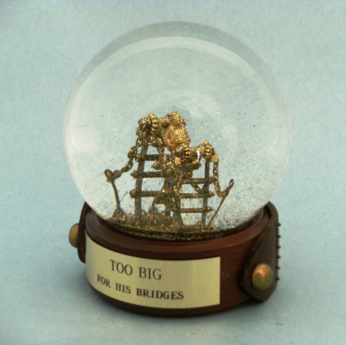 Too Big for His Bridges, one of a kind snow globe, Camryn Forrest Designs 2013