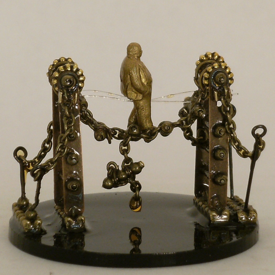 Too Big for His Bridges, one of a kind snow globe, Camryn Forrest Designs 2013