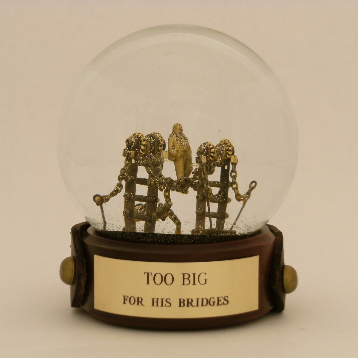 Too Big for His Bridges, one of a kind snow globe, Camryn Forrest Designs 2013