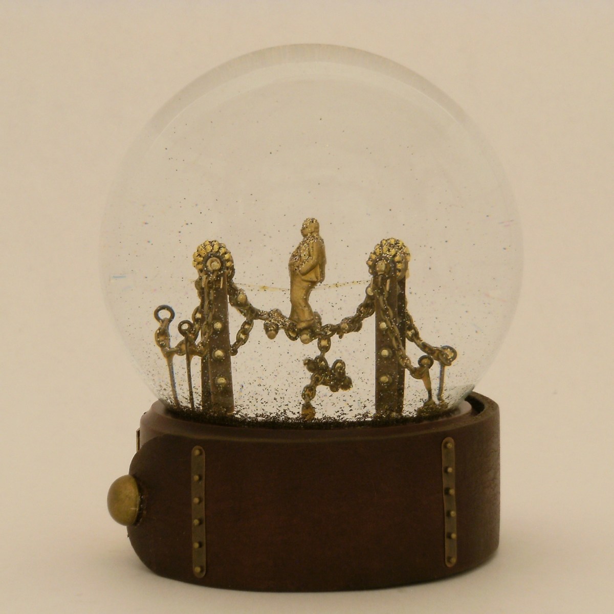 Too Big for His Bridges, one of a kind snow globe, Camryn Forrest Designs 2013