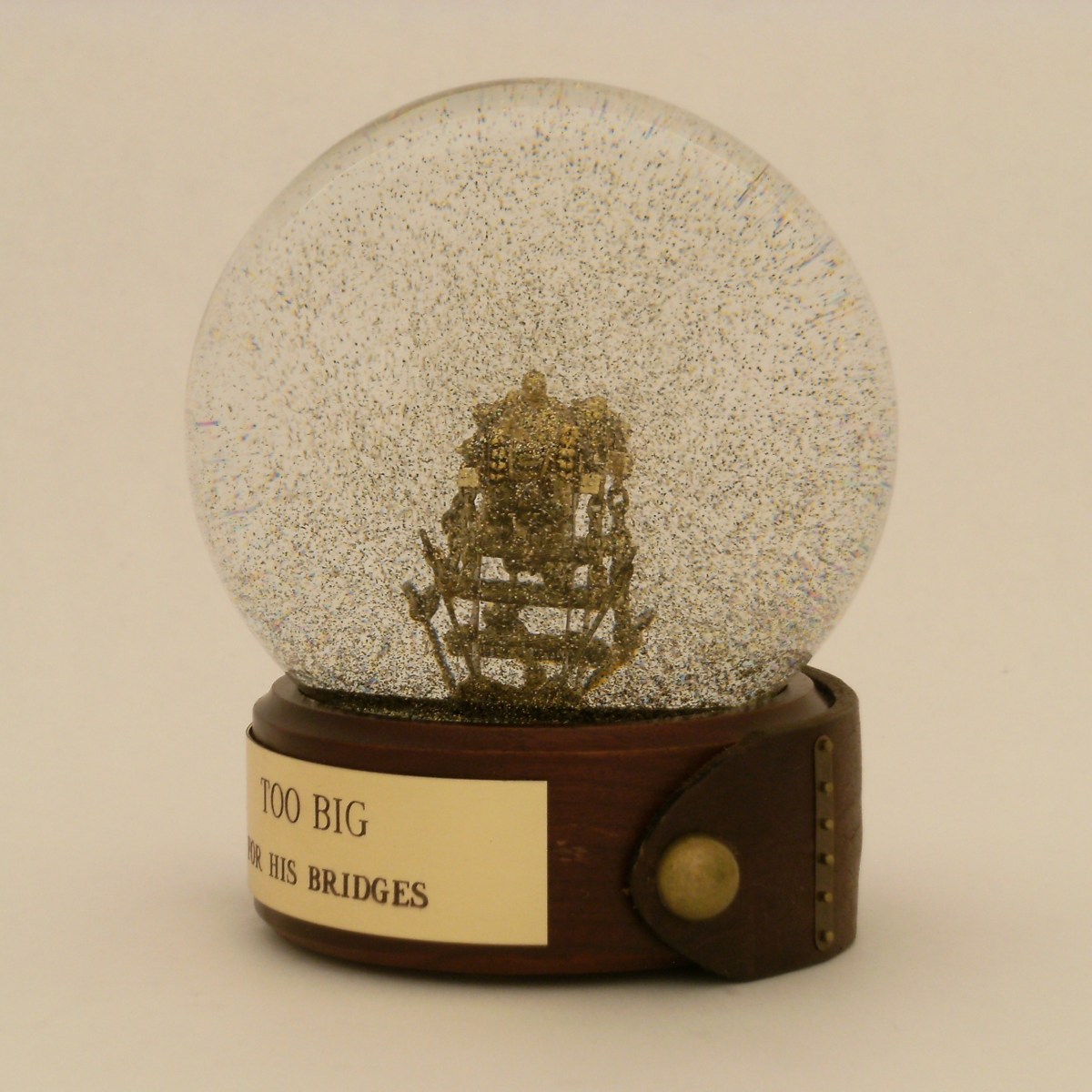 Too Big for His Bridges, one of a kind snow globe, Camryn Forrest Designs 2013