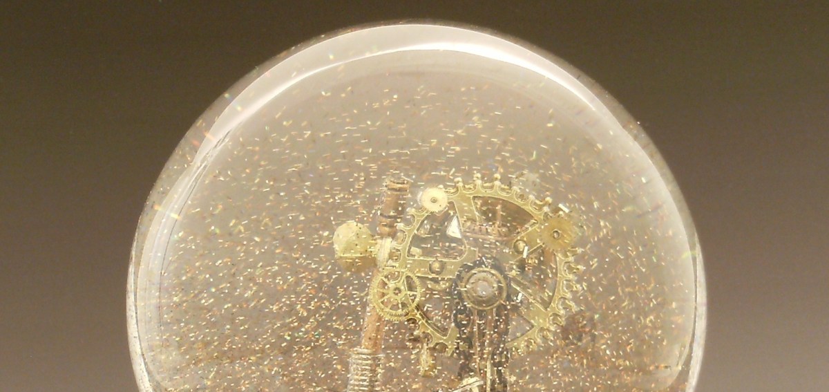 Gear Up snow globe by Camryn Forrest Designs, Denver, Colorado USA