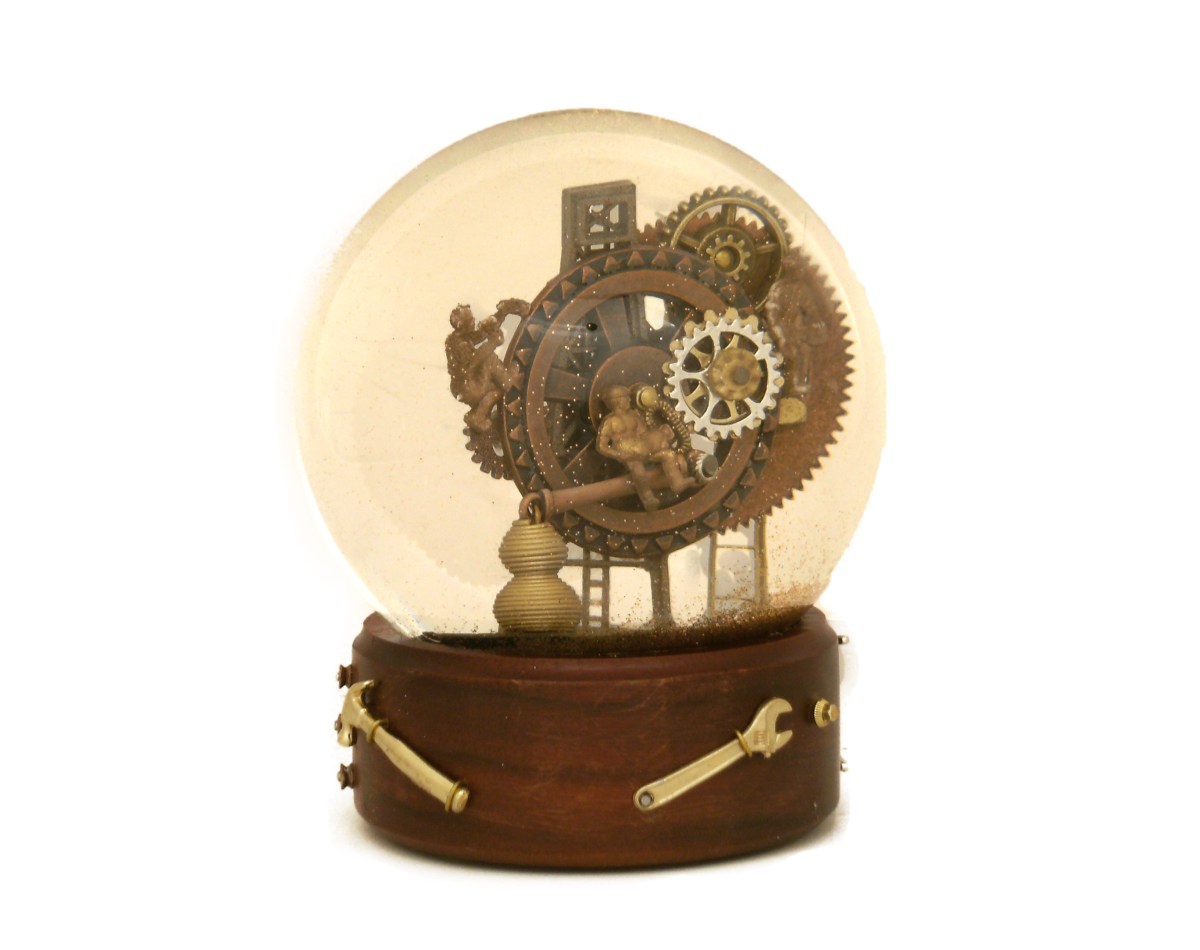 Men at Work custom snow globe by Camryn Forrest Designs, Denver, Colorado