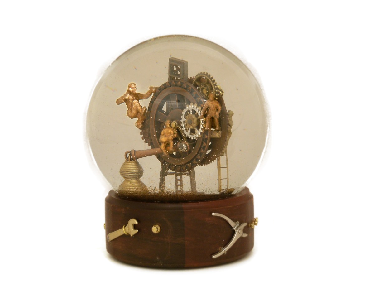Men at Work custom snow globe by Camryn Forrest Designs, Denver, Colorado